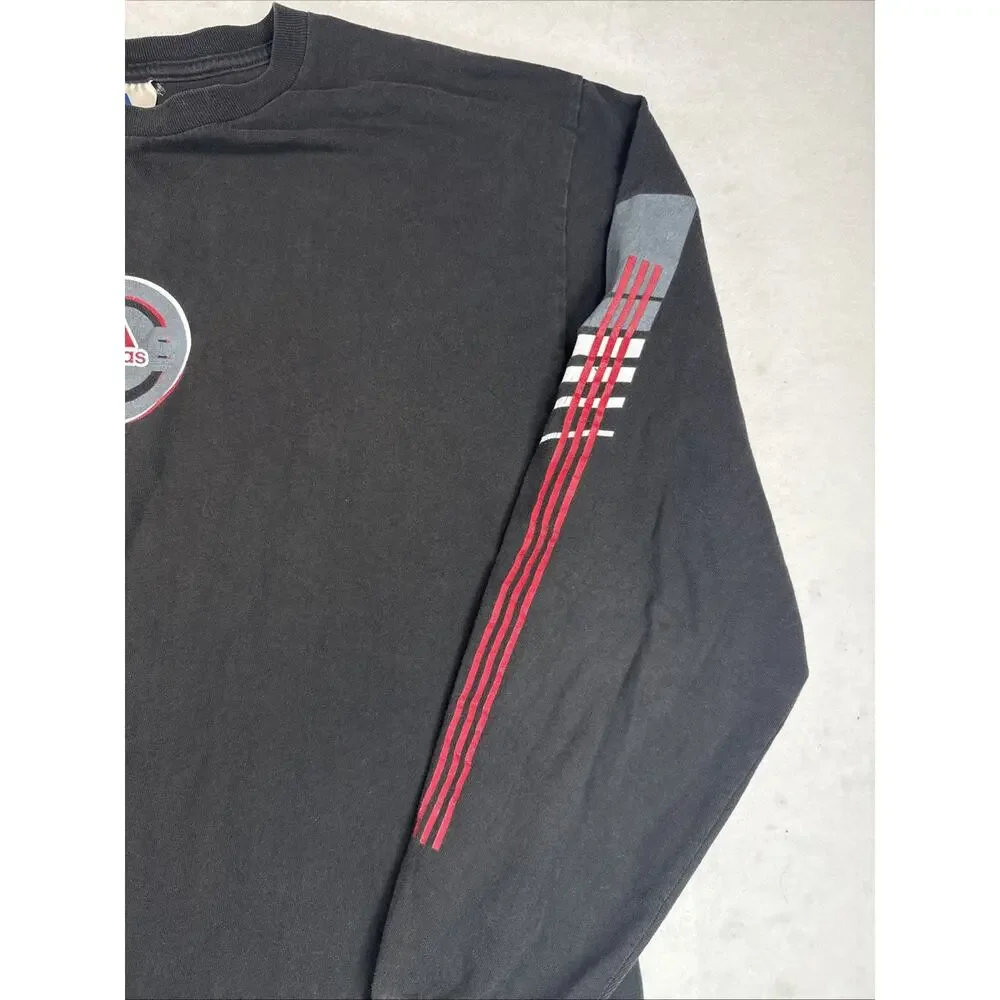 Vintage 90s Adidas Center Logo Long Sleeve Shirt Large Black Red Graphic